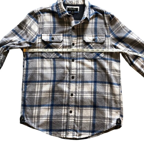 PROJEK RAW Men’s Flannel Plaid Button-Down Shirt 100% Cotton Blue Gray Small - Picture 11 of 14